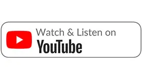 Rechteckiger Button mit rotem YouTube-Logo und Text Watch & Listen on YouTube rechts davon.